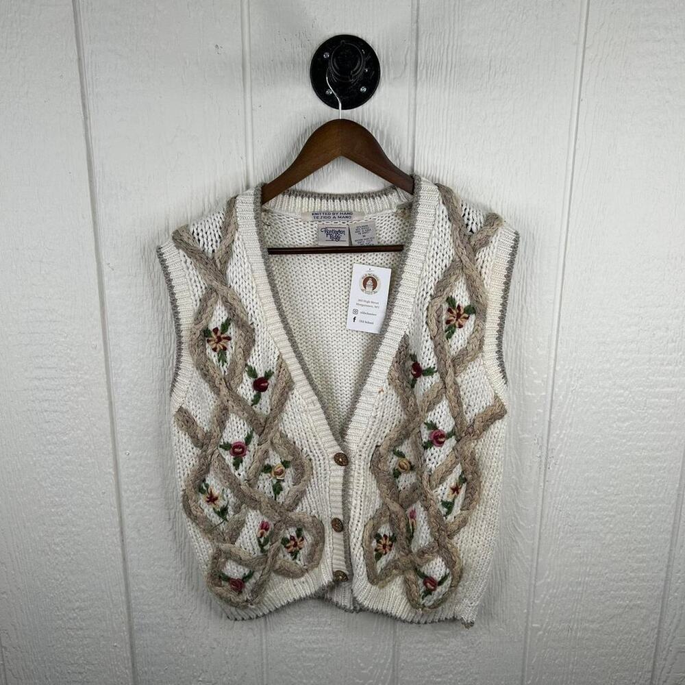 Vintage 90’s Huntington Ridge Hand-Made Rose Flowers Sweater Vest Size Medium